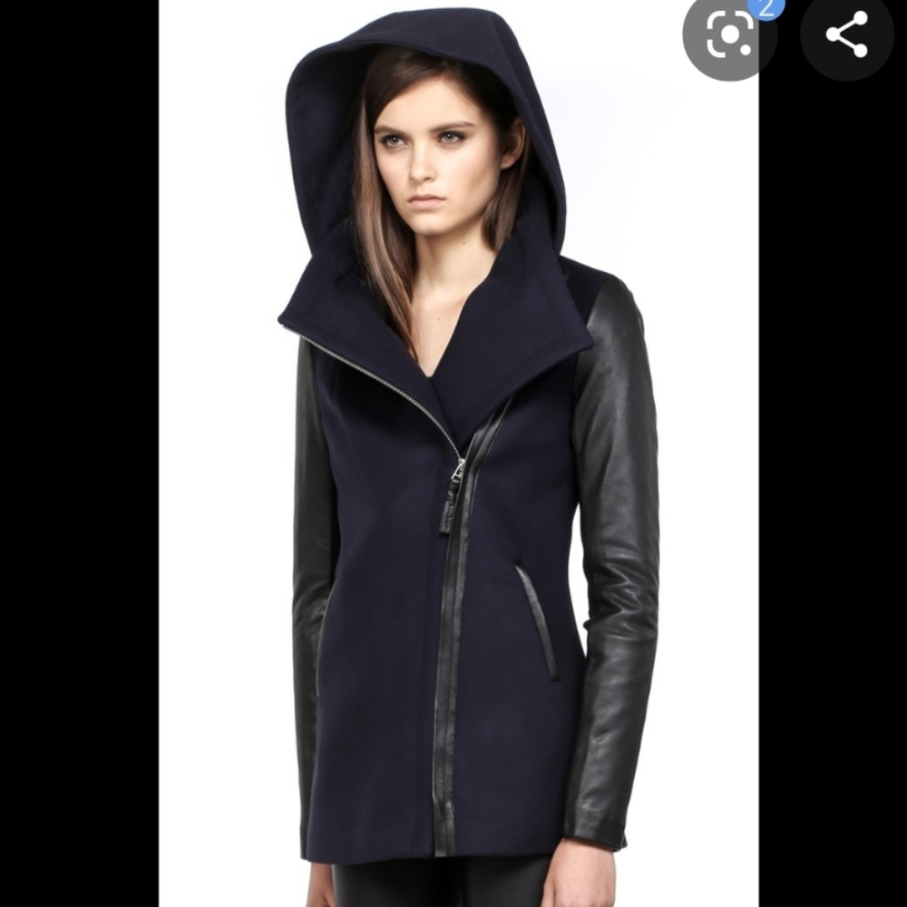 Mackage odilia brown wool leather sleeves coat xs
